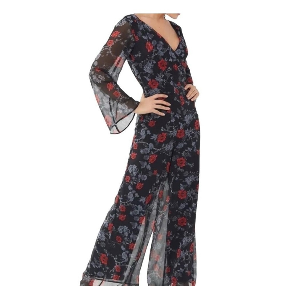 ALI & JAY Black Jumpsuit with Red and Gray Floral Design